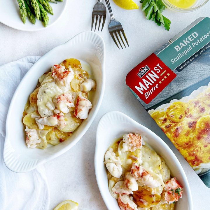 Poached Lobster over Baked Scalloped Potatoes